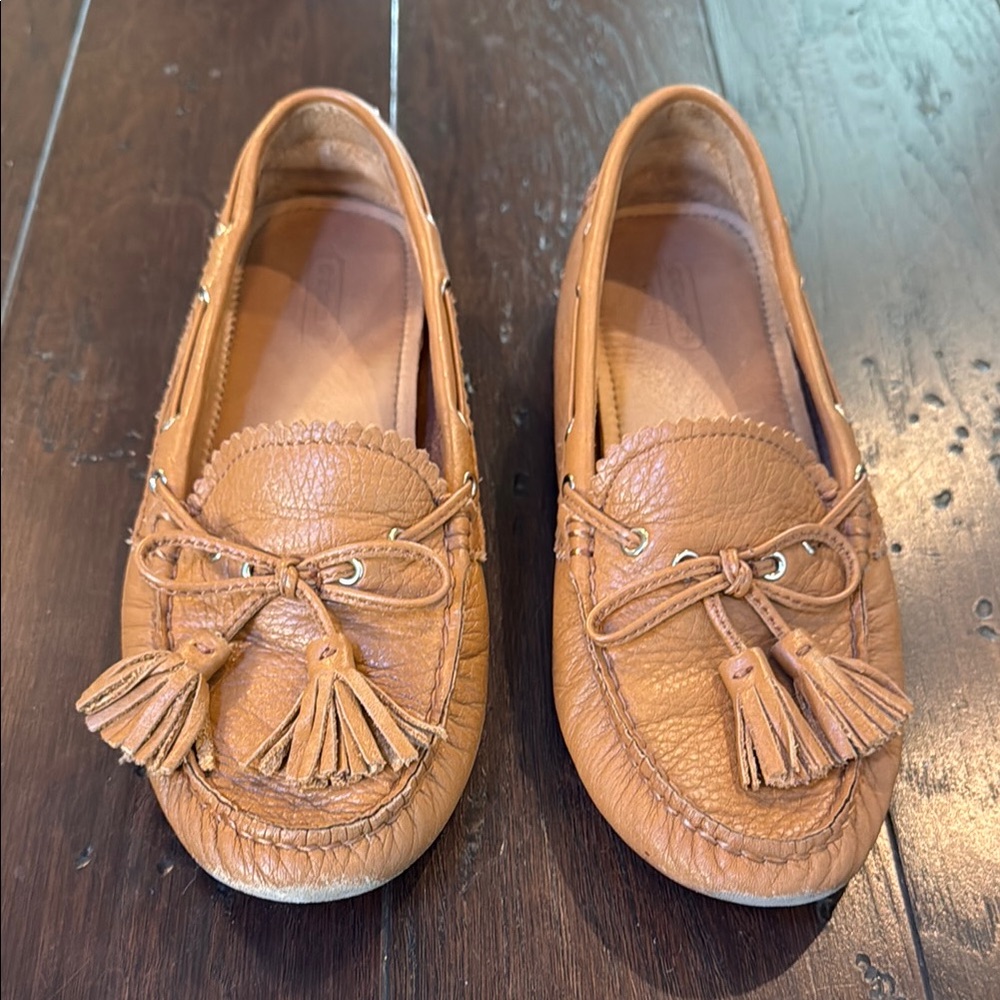 Coach Tan Leather Tassel Loafers